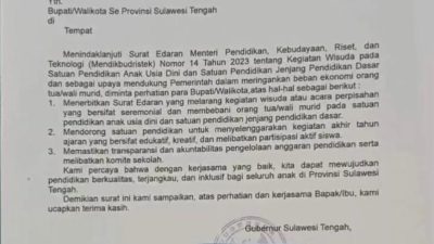 Sekolah Diminta Tak Gelar Wisuda PAUD dan SD, Ini Imbauan Gubernur Sulteng